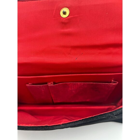 Vintage Black Velvet Handbag Clutch w/ Ornate Gold Rhinestone Button - Picture 3 of 3